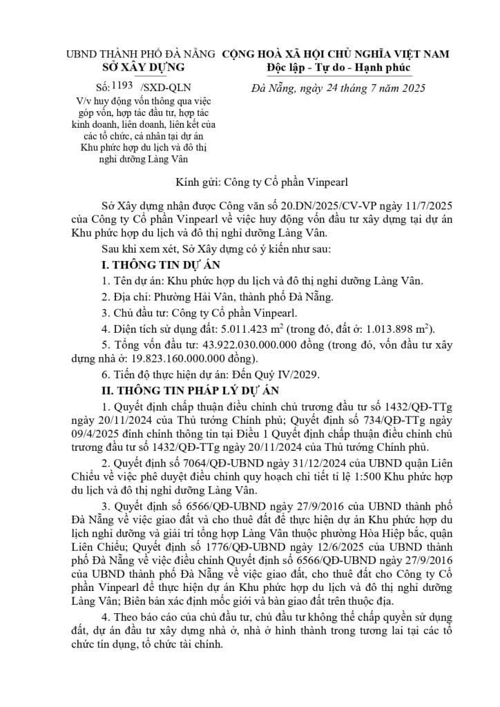 Thông báo đủ điều kiện huy động vốn Vinhomes Hải Vân Bay