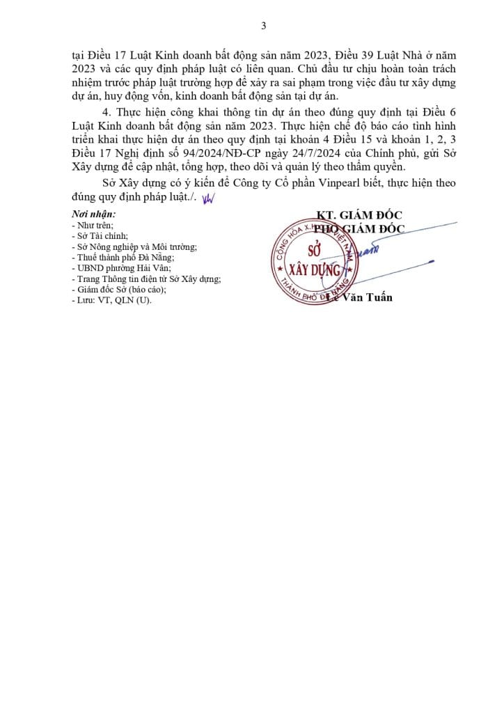 Thông báo đủ điều kiện huy động vốn Vinhomes Hải Vân Bay 3