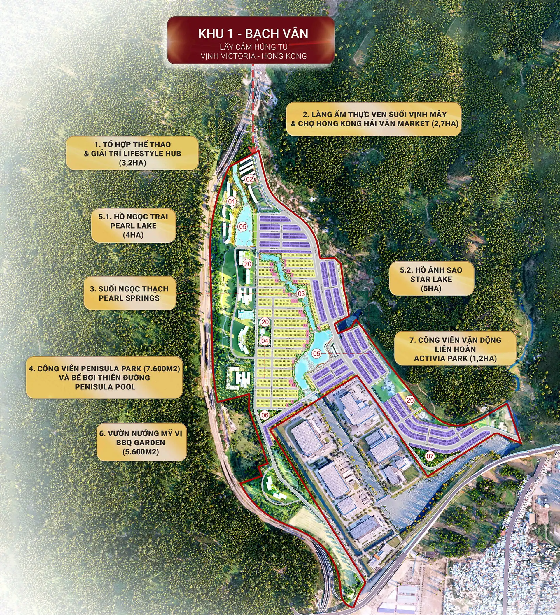 Mặt bằng phân khu Bạch Vân – Vinhomes Hải Vân Bay với hệ tiện ích nổi bật như Pearl Lake, Star Lake, Pearl Springs và công viên Peninsula Park Mặt bằng phân khu Bạch Vân – Vinhomes Hải Vân Bay với hệ tiện ích nổi bật như Pearl Lake, Star Lake, Pearl Springs và công viên Peninsula Park