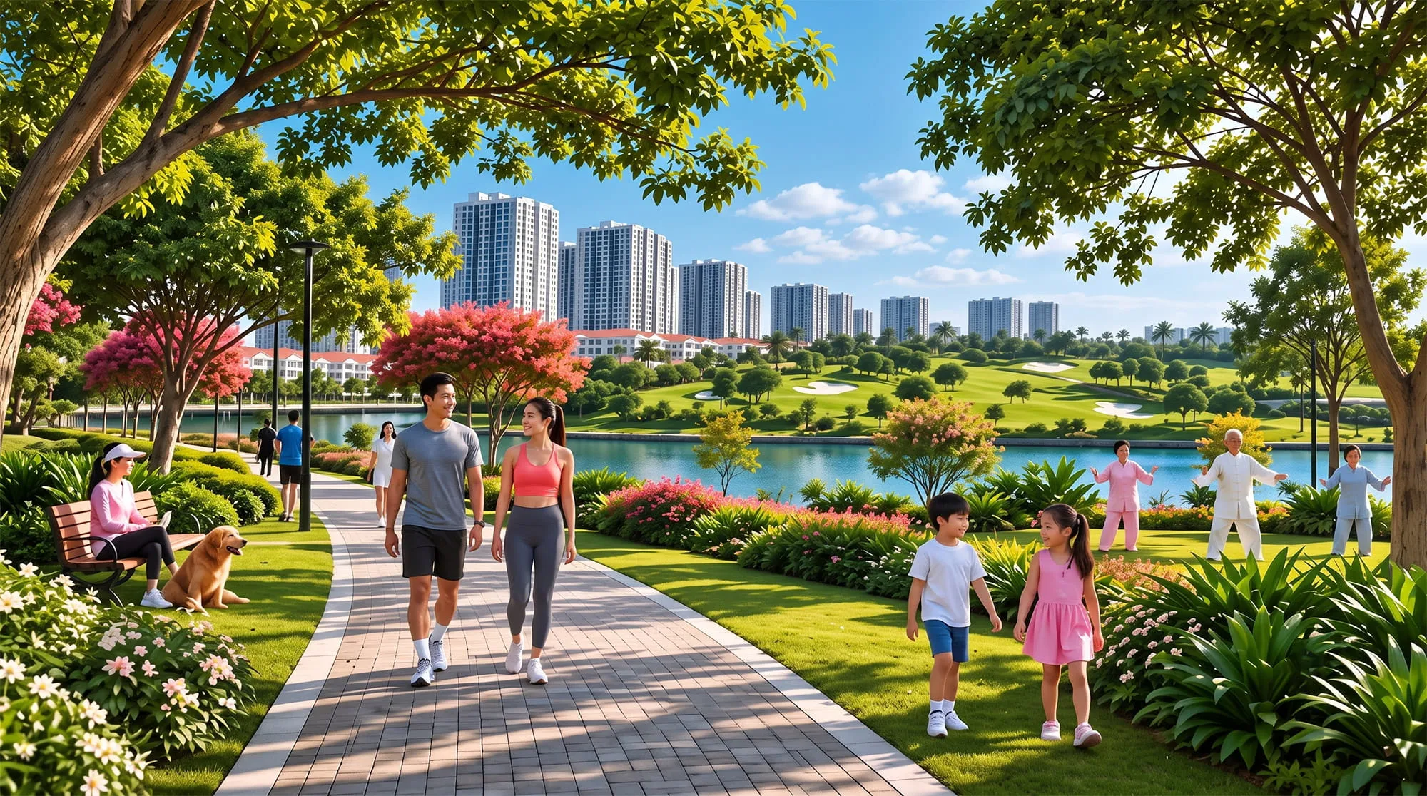 Đường dạo bộ ven sông tại Vinhomes King Park Đường dạo bộ ven sông tại Vinhomes King Park